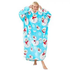 Oversized Wearable Blankets, Christmas Unisex Roomy Sweatshirt, Super Warm and Cozy Giant Blanket Hoodie, Thick Sherpa Blanket with Sleeves and Giant Pocket Winter Loungewear