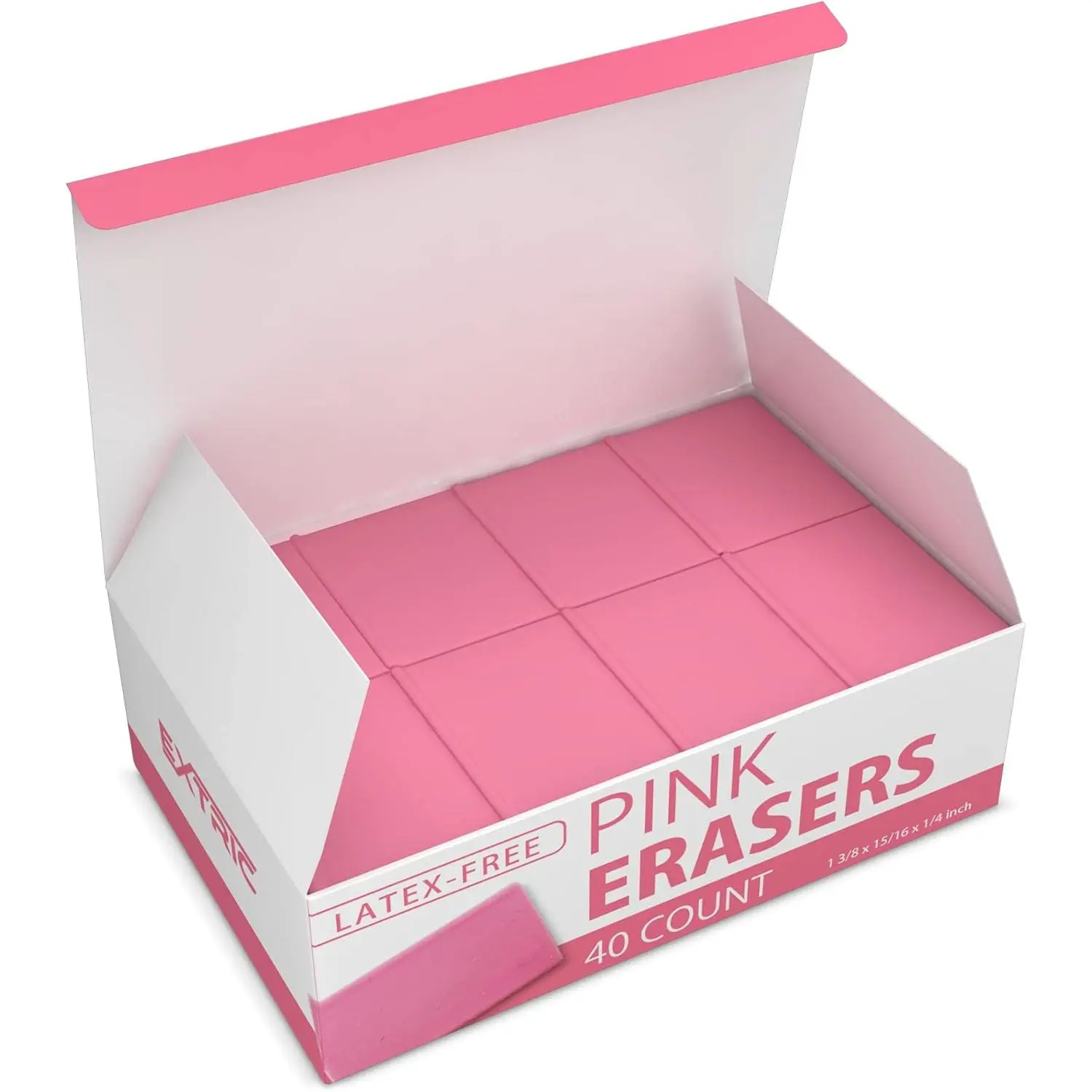 Square-Shape Latex-Free Pink Erasers, 40-Count Bulk School Supplies for Kids, Ideal for Classroom & Office Use