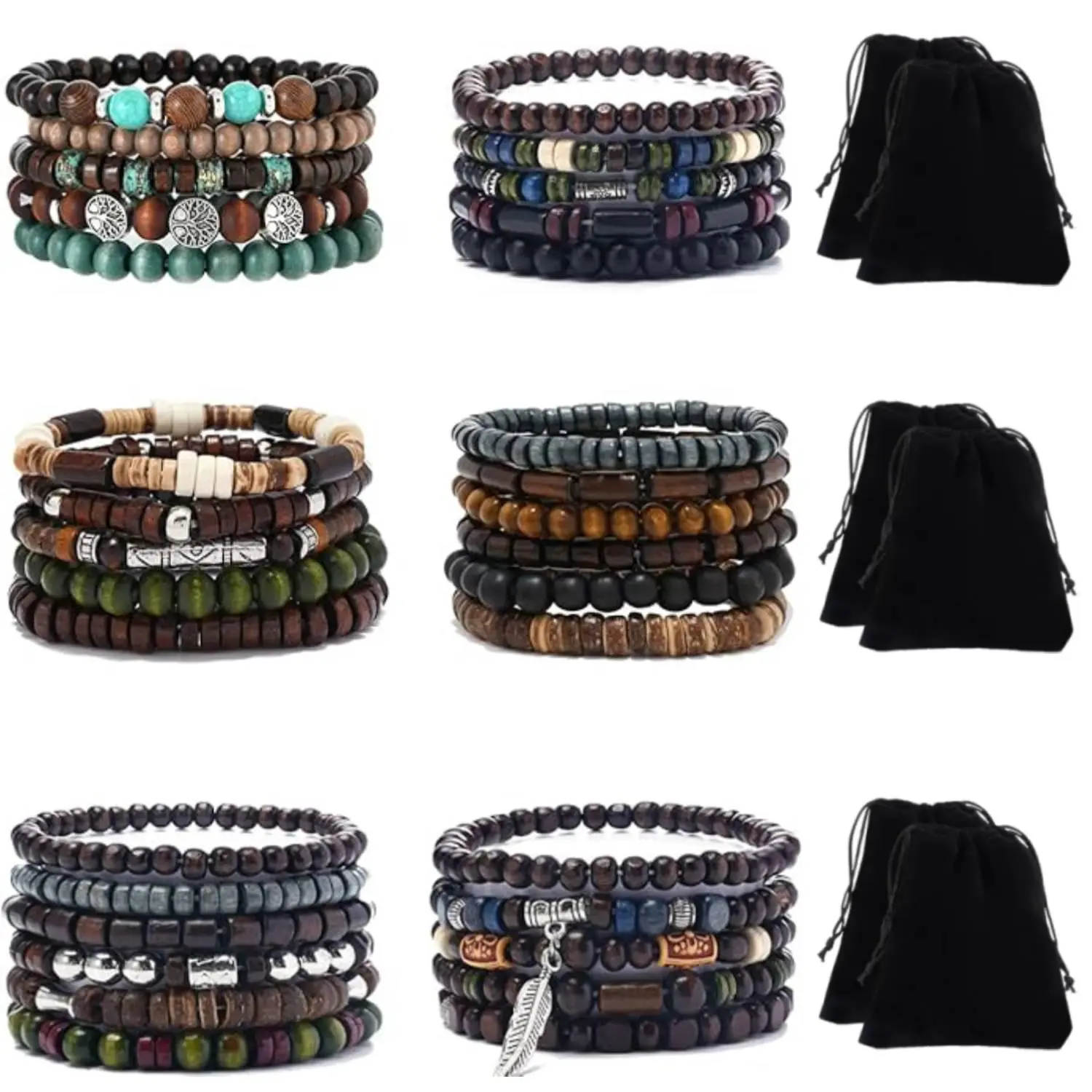 32PCS Boho Style Assorted Wooden Beaded Bracelets | Retro Fashion Jewelry For Women And Men, Handmade, Ideal Christmas Gift