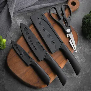 4-piece black fruit set, fruit , scissors, steak , suitable for kitchen cooking use knife Super Sharp Kitchen Knife Set masakan  rumahan