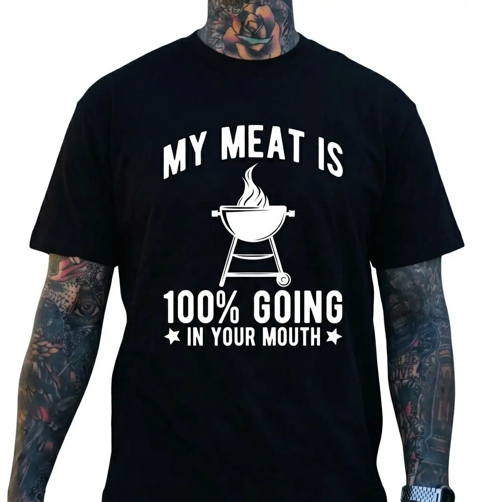 Men's 100% Cotton Soft Short-Sleeve T-Shirt, Black Round Neck Streetwear, Fun BBQ Bold Statement Graphic Shirt, Unisex Golf Gift for Independent Souls, Machine Washable Fabric