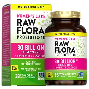 Raw Flora Women’s Care Probiotic, 30 Billion CFU, 33 Vegan Capsules, Supports Gut & Microbiome Balance