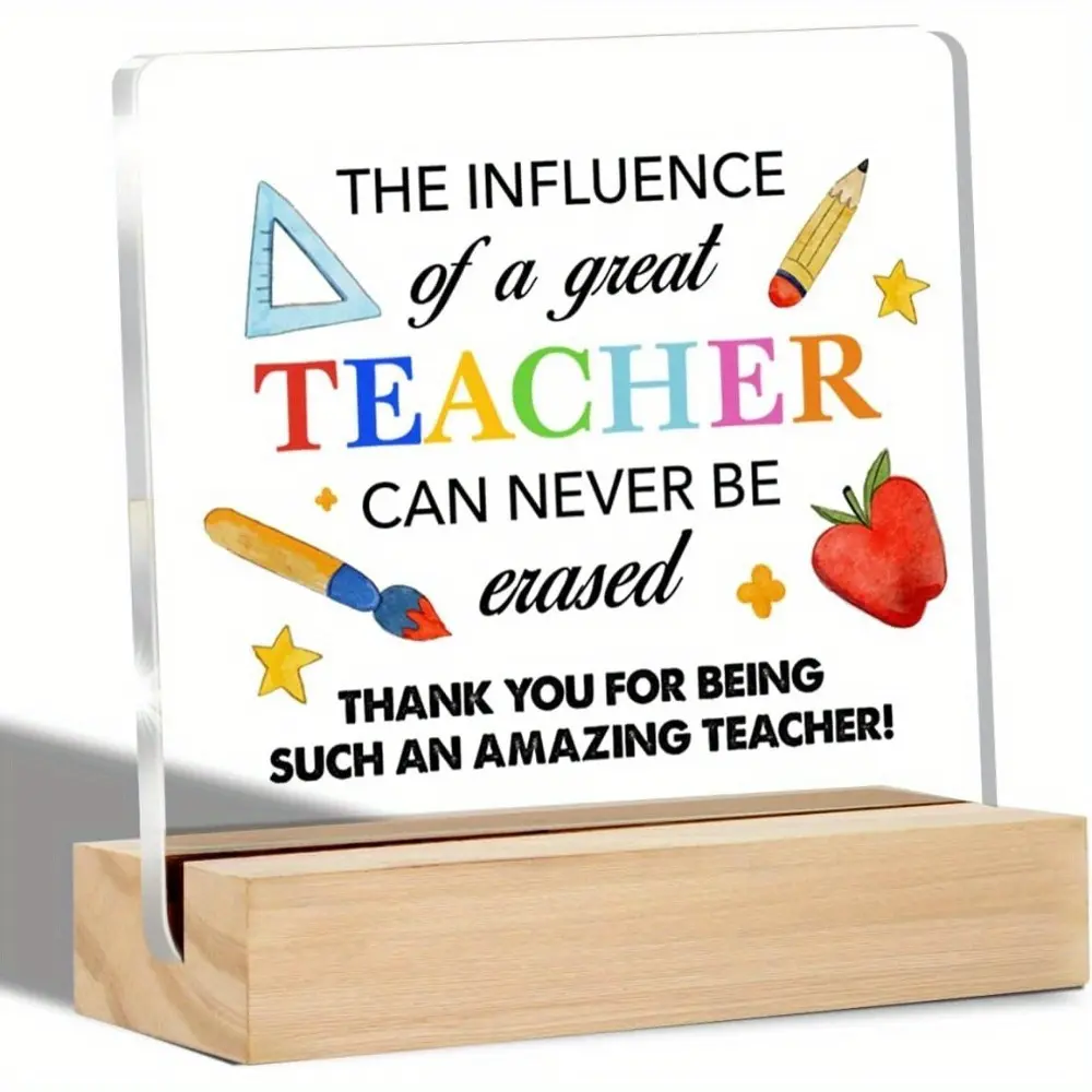 "The Influence of a Great Teacher Acrylic Wood Plaque - Small Desk Decor, End-of-Year Teacher Gifts, Home Office Wooden Supplies", Teacher Gifts End Of The Year
