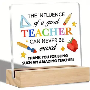 Acrylic Wood Teacher Appreciation Plaque with "The Influence of a Great Teacher" Quote - Small Desk Decor, End-of-Year Gift, Home Supplies Sign