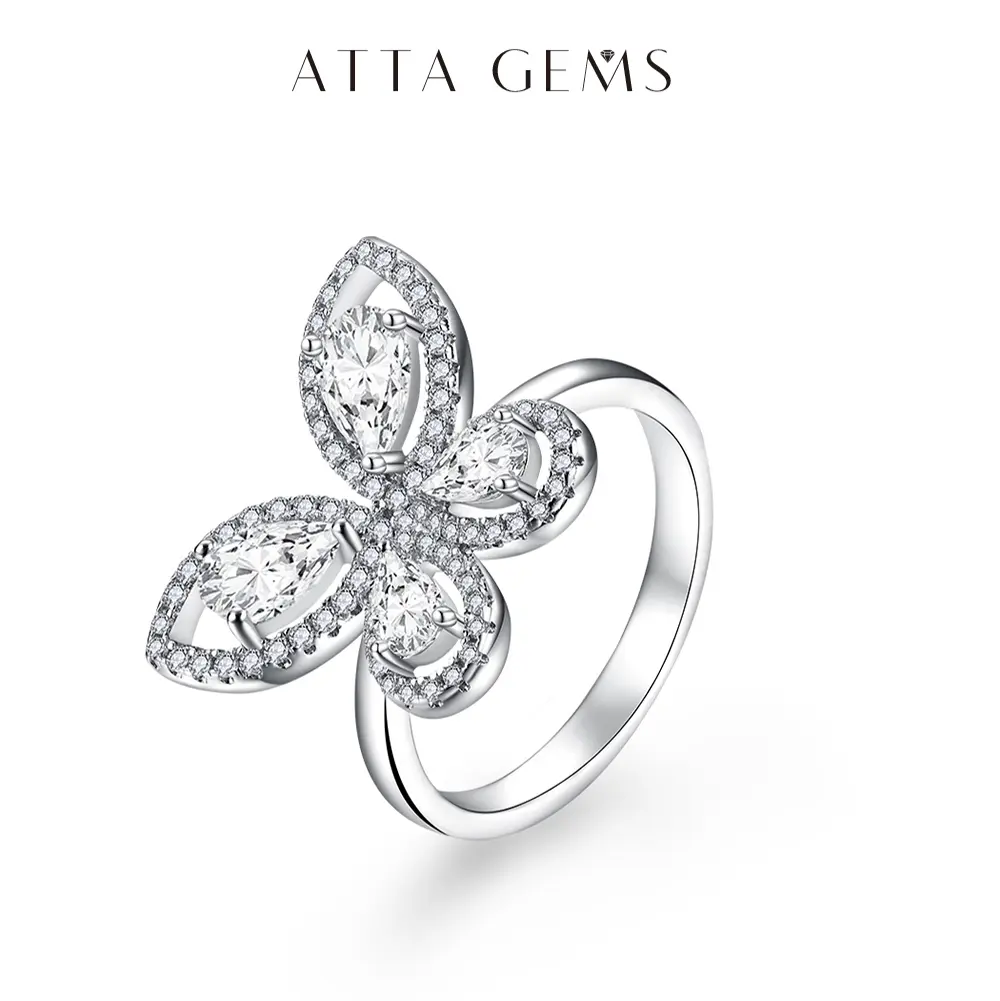 Pear Cut Moissanite Ring for Women, Sparkling Vintage Butterfly Band, Unique Synthetic Gemstone Jewelry for Anniversary Gift, Sparkling Rings, Unique Rings