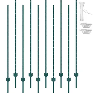 VEVOR 6 Feet Fence Post, 10 Pack U-Channel Heavy Duty Metal Fence Posts, Sturdy Steel Fence Stakes for Garden Yard, Lawn, Farms and Outdoor Wire Fencing, Green
