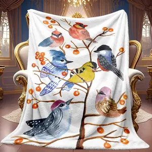 1pc Bird And Fruit Pattern Theme Pattern Flannel Blanket Soft High-definition Digital Printing Cooling Blanket Suitable For All Year Round! 100% Polyester Fiber, Suitable For Family And Friends All Year Round