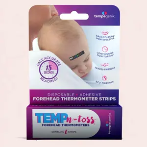 TEMPn-Toss Forehead Thermometer Strips for Babies & Adults - Fast 15 Seconds Readings, Continuous Monitoring, Disposable, Eco-Friendly, Non-Invasive
