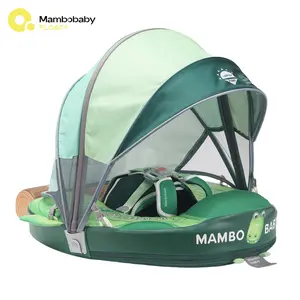 Mambobaby Crocodile Baby Swim Float, Non-Inflatable Baby Pool Float with Removable Canopy for Babies 3–24 Months