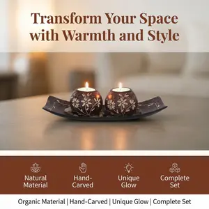 Wabi-Sabi Style Candle Holder, Vintage Coconut Shell Leaf Pattern Tea Candle Holder, Home Decor Ornament, Festival Party Centerpiece