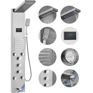 fathersdaygift VEVOR Shower Panel System, 6 Shower Modes, LED Screen Hydroelectricity Shower Panel Tower, Rainfall, Waterfall, 5 Massage Jets, Tub Spout, Handheld Shower, Stainless Steel Wall-Mounted Shower Set