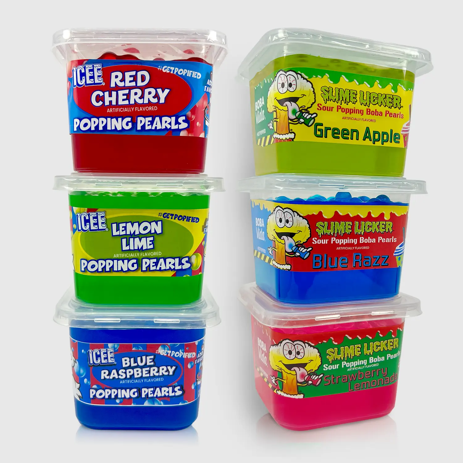 Sweet & Sour Boba Kit | ICEE Popping Boba + Slime Licker Popping Boba | Popping Pearl boba Beverage Variety Set | Bursting Juice Pearls for Desserts Beverages Drinks | Includes Straws