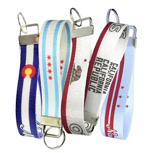 State and City Flag Collection Keychain Wristlet - Personalized Durable Nylon Key Fob with Custom Text Option