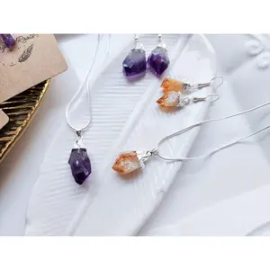 Citrine Silver Dipped Pendant Necklace & Earring Set