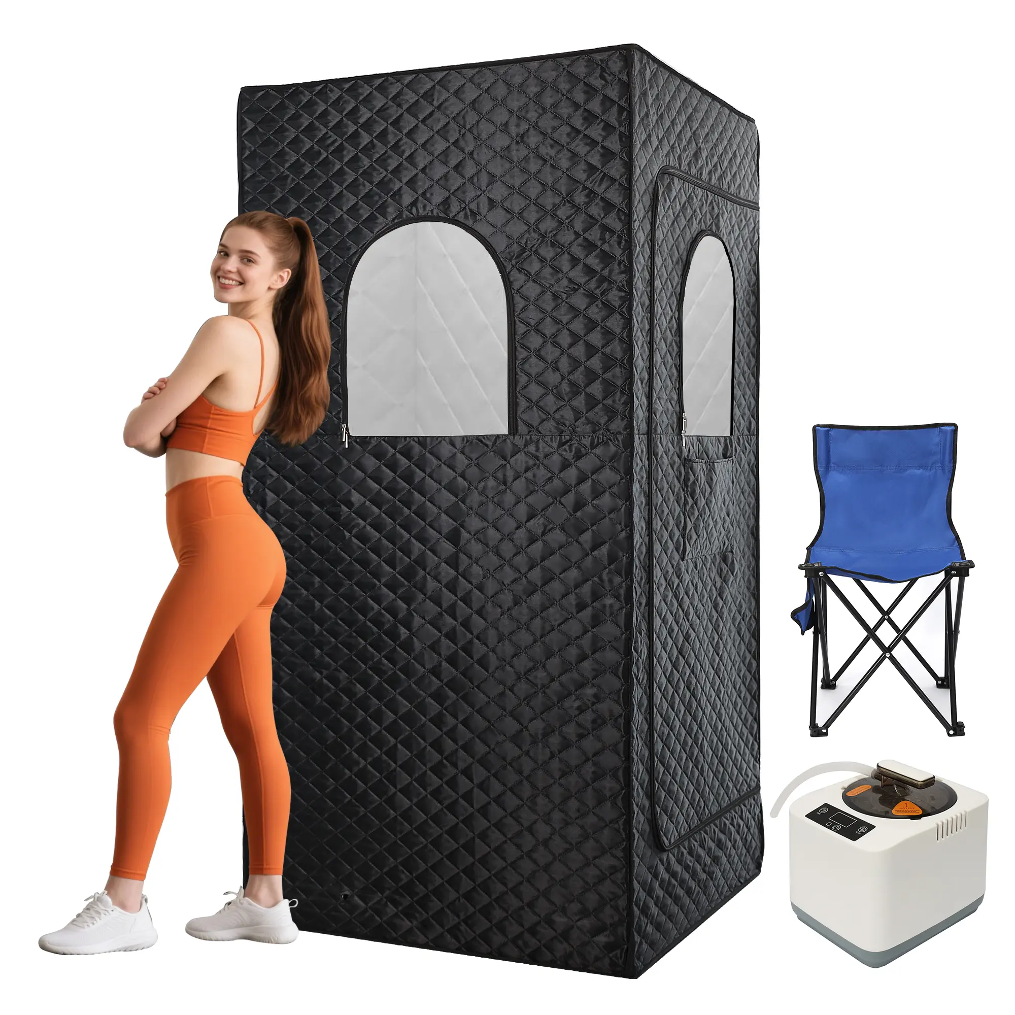 1200W Portable Indoor Full Body Spa Steam Tent Kit - 3L Capacity, Compact Foldable Design, Powerful Performance, Remote Control, Blue Chair Included for Personal Home Use