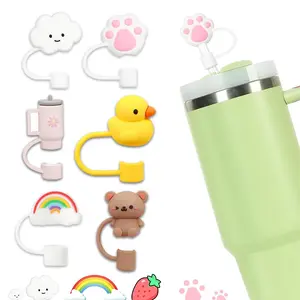 6 Counts Duck Bear Cloud Rainbow Desian Straw Cover, ReusableStraw Toppers, Mini Dustproof Straw Cap, StrawStopper for Tumbler, Drinkware Accessories[NoCup/Straw