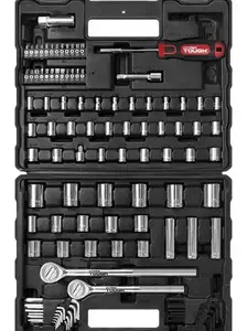 Hyper Tough 107 Piece 1/4, 3/8, 1/2 inch Drive Socket Set For Mechanic Use