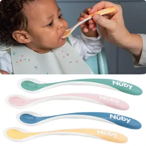 4-Pack Nuby Mini Spoons, Hot Safe Feeding Baby Spoon with Color-Changing Tips for Temperature Safety