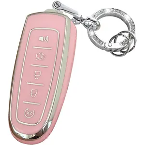 Keyless Entry Systems for Ford Key Fob Cover Fit for Ford C-Max Edge Escape Expedition Explorer Flex Focus Taurus Lincoln MKS MKT MKX Navigator (Pink-Silver)