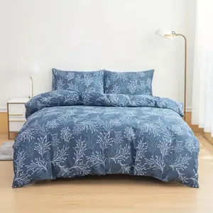 Elegant Blue Floral Bedding Set, Ultra-Soft Breathable Duvet Cover with Zipper Closure, Includes 2 Pillowcases, All Seasons Comfort, Bedroom Bedding Set