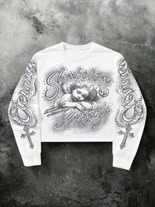 1 Men‘s Oversized Graphic Long Sleeve Shirt, Casual Streetwear Top, Dark Academia Style with “Eternity” Sleeve Print, Unique Design for Trendy Youth, Daily Wear and Music Festivals