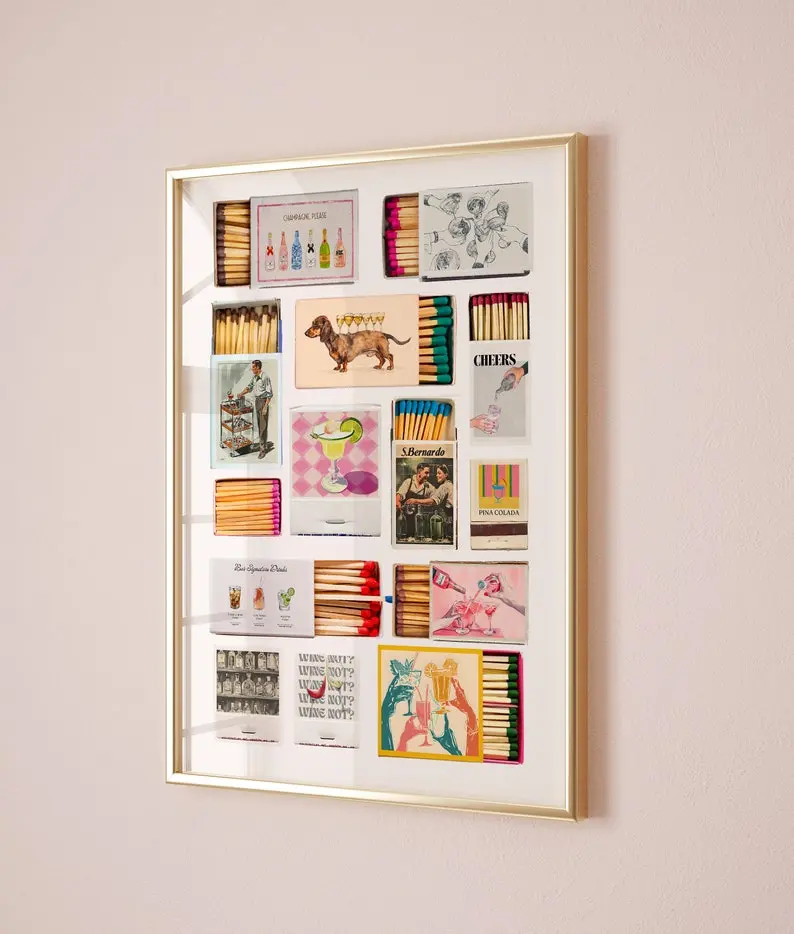 Vintage Matchbox Poster Unframed , Trendy Matches Poster, Retro Matchbook Wall Art, Bar Cart Aesthetic Poster Unframed  for Apartment, Instant