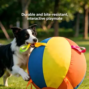 Durable Dog Soccer Ball with Pump, Interactive Dog Toy for Tug of War, Indestructible Dog Ball with Straps for Large/Medium Breeds, Outdoor Dog Water Toy, Pet Training Ball for Aggressive Chewers