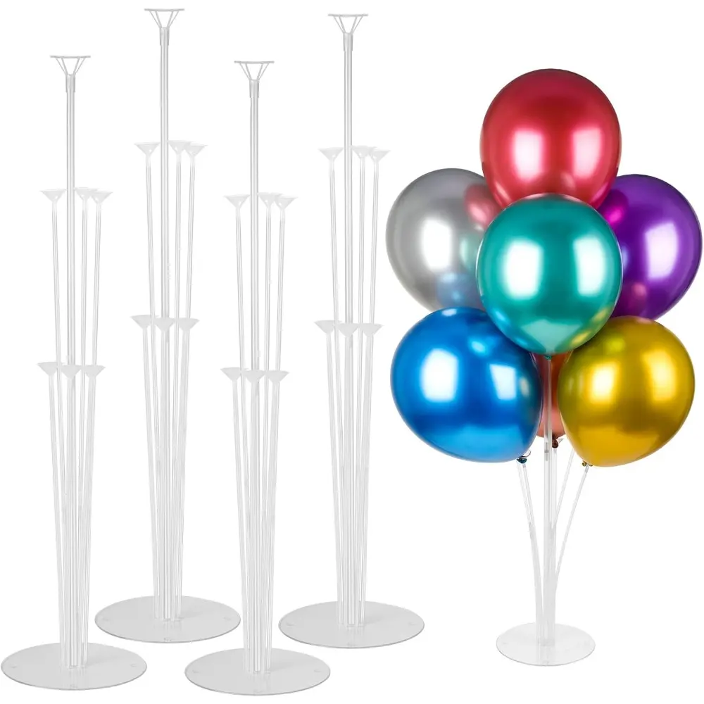 Sturdy PVC Plastic Balloon Stand Kits (4 Pack) - Quick Assembly, 1pcs Base, 3pcs 7.9inch Poles, Balloon Sticks for Table Display, Anniversary & Home Decor Essentials, Party Supplies, Includes Bases
