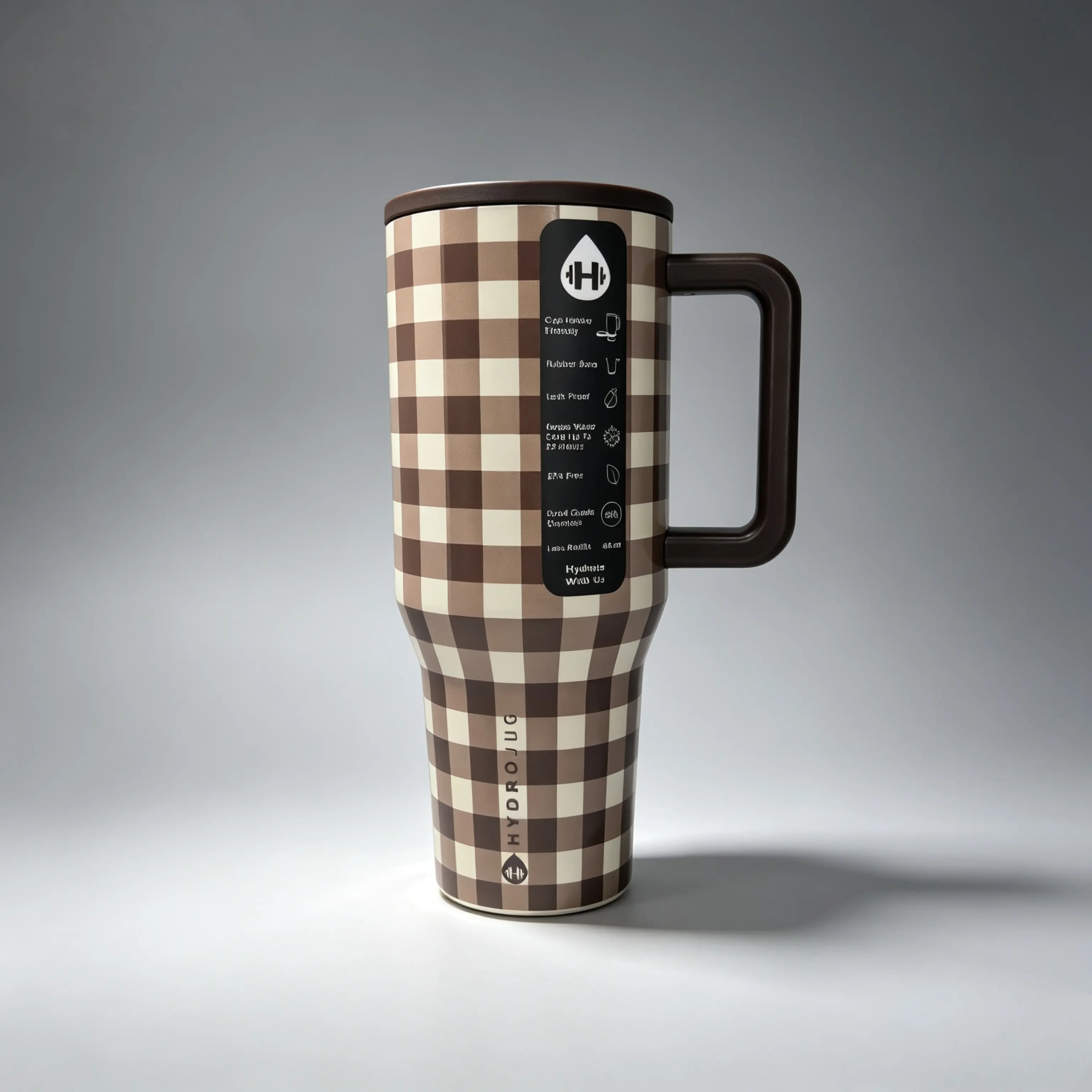 HydroJug 40oz Plaid Vacuum Insulated Stainless Steel Flask - Stylish Insulated Mug Tumbler, Double Wall Vacuum Technology, Handle, Straw-Friendly Lid, All-Day Cold Retention (For Women, Men)