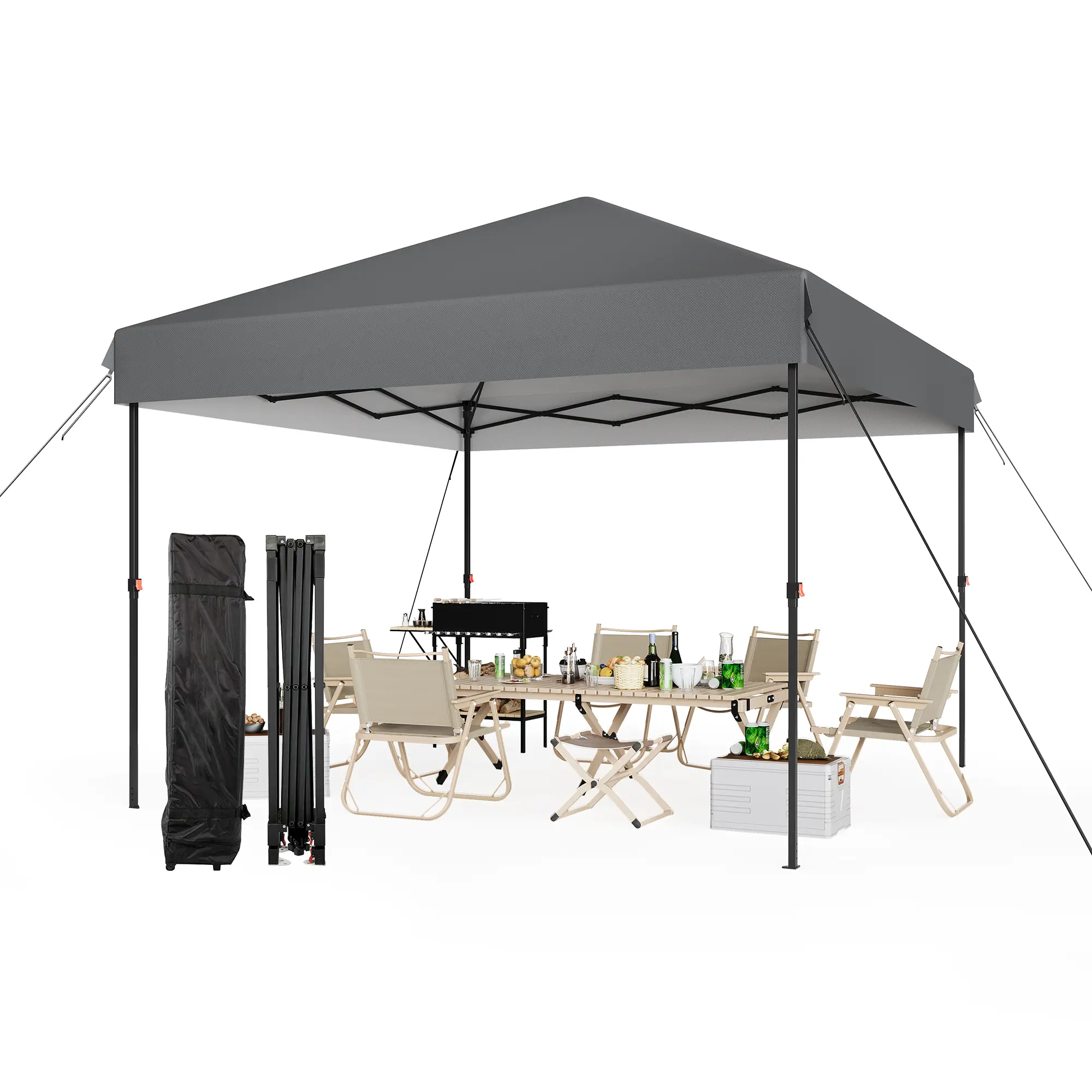10x10FT Pop Up Canopy Height Adjustable Gazebo Tent, Portable Commercial Outdoor Shelter with Rolling Bag for Beach Garden Patio