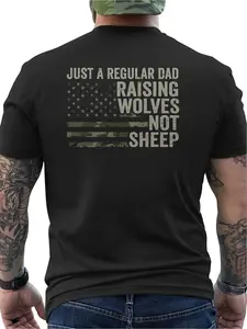 Humorous T-Shirt for Men Featuring a Camouflage Design with The USA Flag, Perfect for Dads Who Raise Wolves Instead of Sheep.This Breathable, Moisture-Wicking, And Comfortable Shirt Is Ideal for Everyday Use, Relaxing at Home