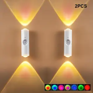 Smart Rechargeable LED Night Light with Motion Sensor | RGB Gradient Ambient Lighting, Dimmable Wall Lamp, Magnetic Stick-On Design, USB Charging, Long Battery Life, Ideal for Halloween Decor, Bedroom, Stairs