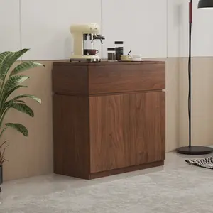 31.5"Buffet Cabinet with Drawers & Door, Modular Stackable Sideboard Coffee Bar Cabinet with Adjustable Shelves, Matte Walnut Storage Accent Credenza for Living Room Dining Room Kitchen Hallway