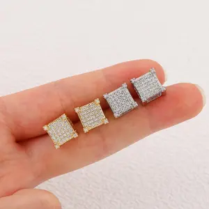 Hip Hop Square Stud Earrings For Man&Woman, Unisex Miami Fashion Couple Gifts Cubic Zirconia