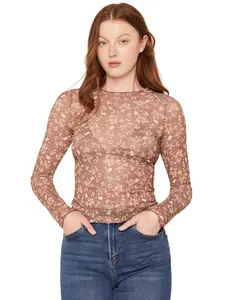 Trixxi Women's Women'S Scattered Icon Print Long Sleeve Mesh Top - 11Cp735nib