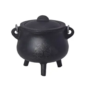 6" Tree of Life Cast Iron Cauldron Matte Black Finish for Offerings Incense Burning and Elemental Rituals