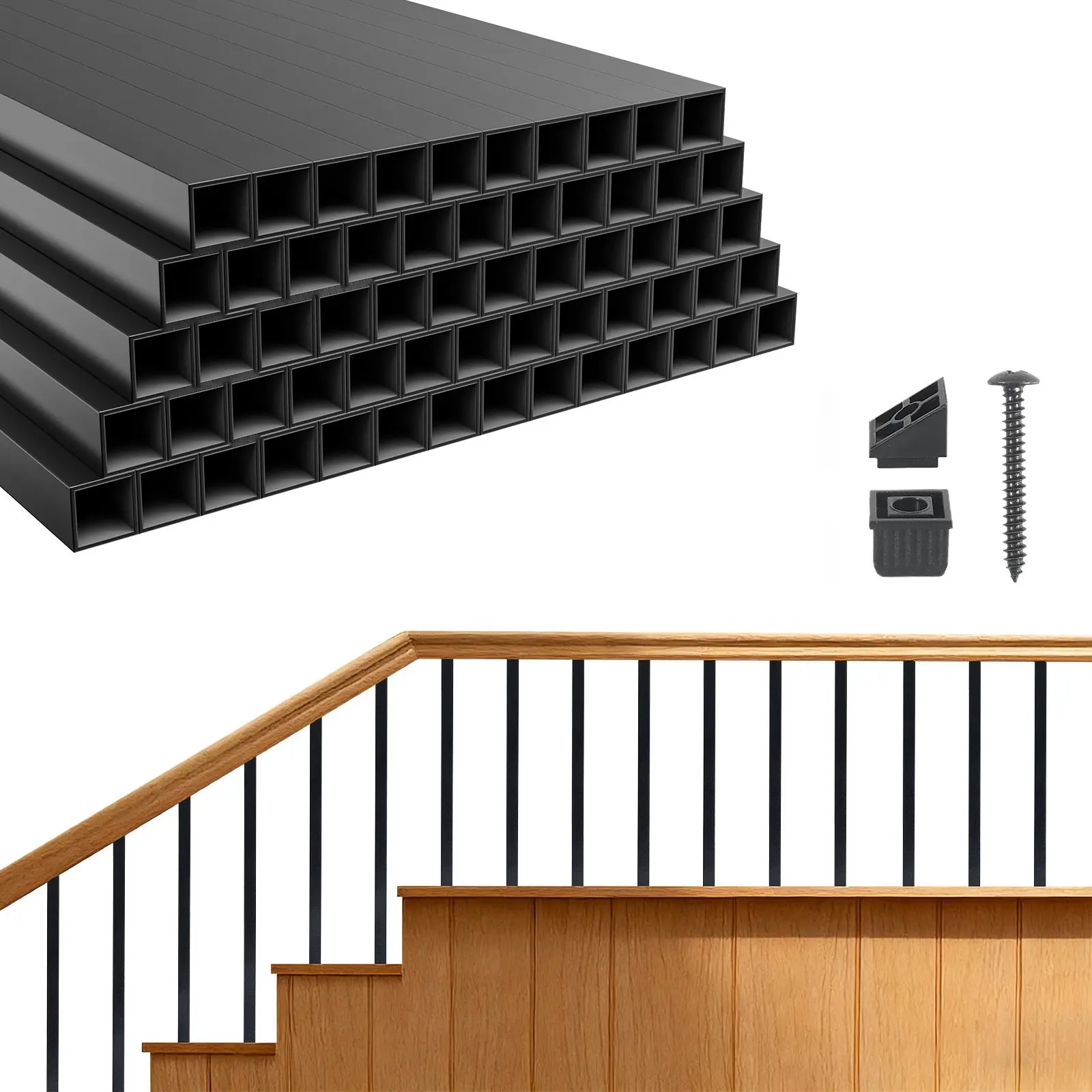 125 Pack Aluminum Deck Balusters, 3/4-Inch Square X 26-Inch Long Hollow Metal Railing Spindles With Connectors And Screws, For Deck, Porch, Staircase And Fence Railing, Black, Weather Resistant