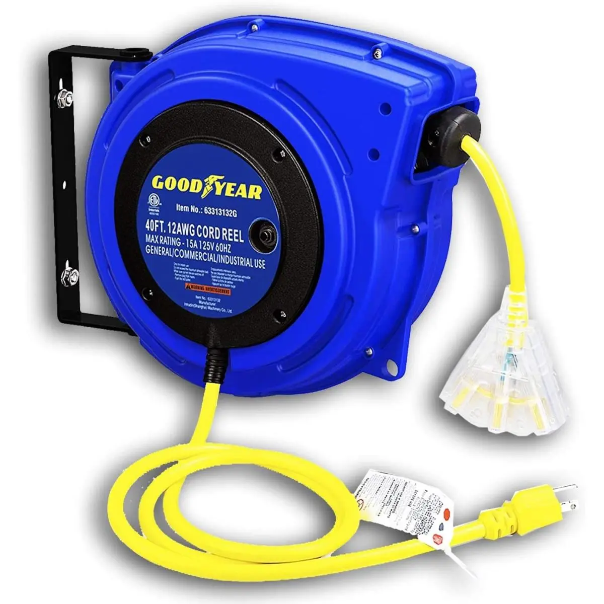 Goodyear Retractable Extension Cord Reel, 40 ft, 125VAC, 15A 125VAC, 1875W, 13 lbs (Home Improvement Electrical Equipment & Supplies)