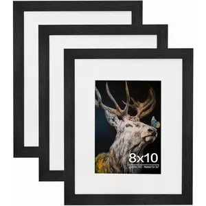 8x10 Picture Frame Set of 3, Solid  Picture Frames With Plexiglass, Display 5x7 with Mat or 8x10 Without Mat, Tabletop and Wall Display Photo Frame Black