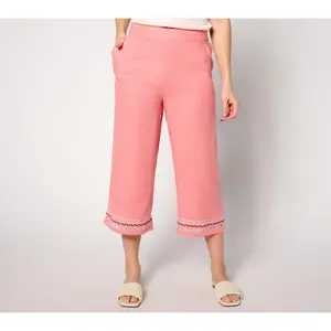 Denim & Co. Naturals Reg Linen Blend Embroidered Capri Pant