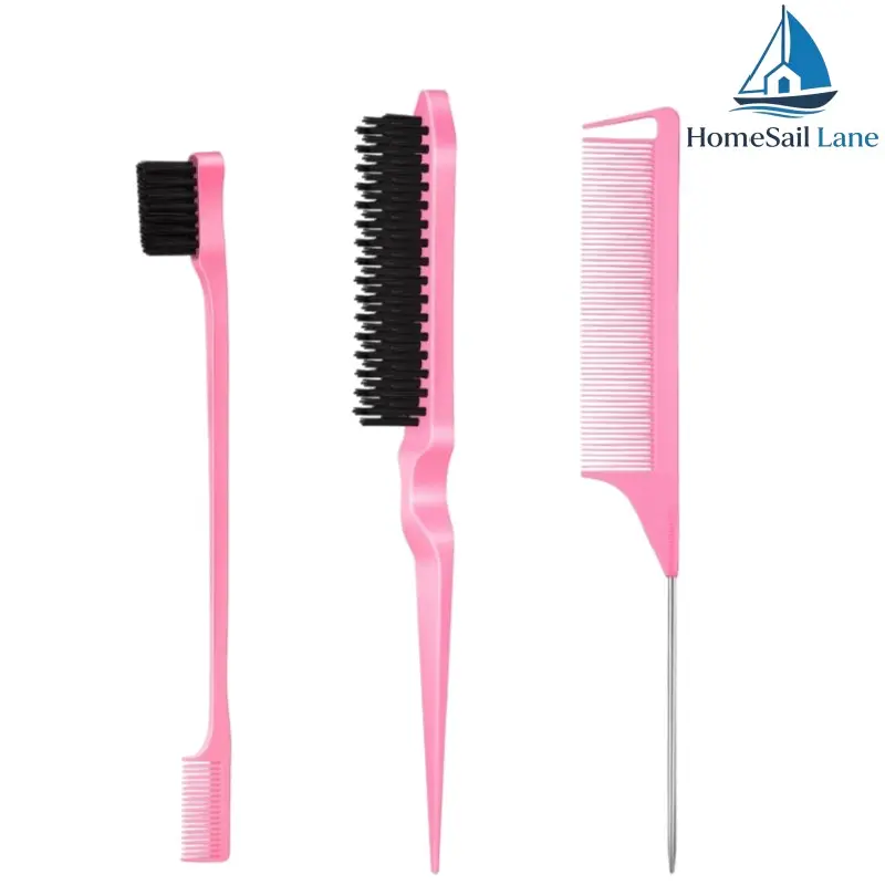 3 Pcs Slick Back Hair Brush Set, Newborn Hair Brush, Rat Tail Comb, Bristle Brush for Girls, Kids, Toddlers, Infant, Edge Control, Smooth Baby Hair & Flyaways, Cradle Cap Brush, Care Kit, Babies Kit, Comb Type