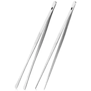 2 Pcs 12-Inch Cooking Tweezers Stainless Steel, Straight Food Tweezers, Professional Kitchen Tweezer/Forceps for Cooking Repairing and BBQ (12-Inch, Silver)