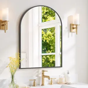 Arched Anti-Fog Bathroom Mirror with Aluminum Frame – HD Shatter-Resistant Glass, Rustproof, 3 Sizes, Black or Gold Finish