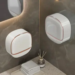 Soap Dish with Drainage Box, Wall Mounted Soap Holder forShower, Keep Soap Bars Dry, Waterproof soap Box with FlipLid for Shower, Punch Free Soap Bar Holder
