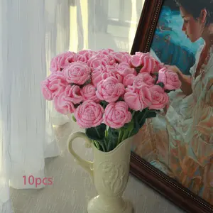 Artificial Rose/Carnation, 10pcs/set Handmade Crochet Flowers, Fake Flower without Vase, Decorative Flower for Home Party Wedding, Faux Rose Bouquet