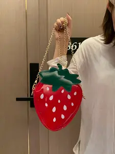 Women's Cute Strawberry Design Crossbody Bag, Fashionable Chain Strap Novelty Bag for Party, Casual Trendy Versatile PU Leather Daily Commuting Bag