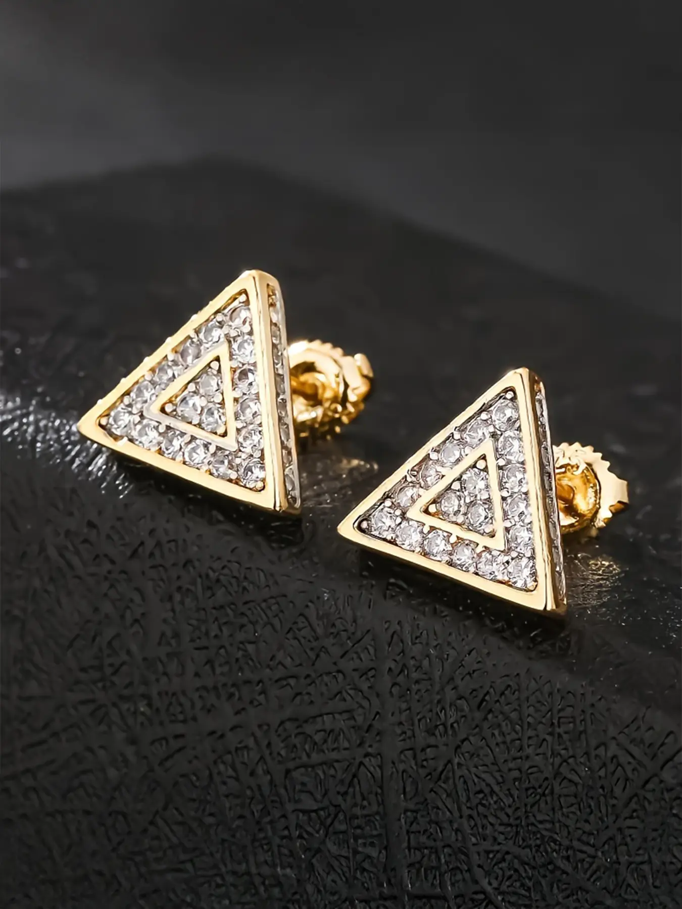 ICED CHICS Triangular hip-hop Zircon stud earrings, High Quality Sparkling Fashion Ear Jewelry, street style, copper-inlaid zircon material, can be matched with any outfit, beautiful accessories, and can be given as birthday gifts
