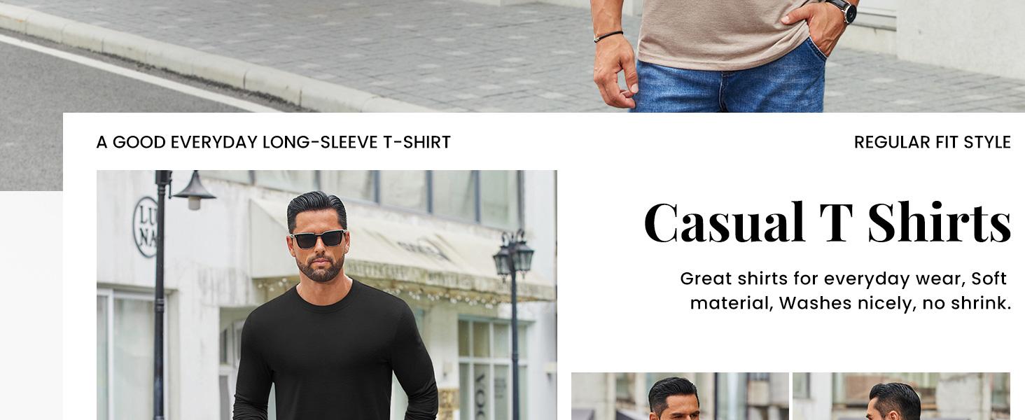 COOFANDY Men's Crew Neck T-Shirt Long Sleeve Casual Pullover Tees Soft Stretch Basic Tee Shirts