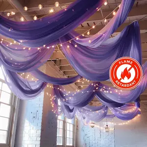 Purple Chiffon Ceiling Drapery, Durable Flame Resistant Long Curtain Backdrop Panel With Rod Pocket 5ftx32ft