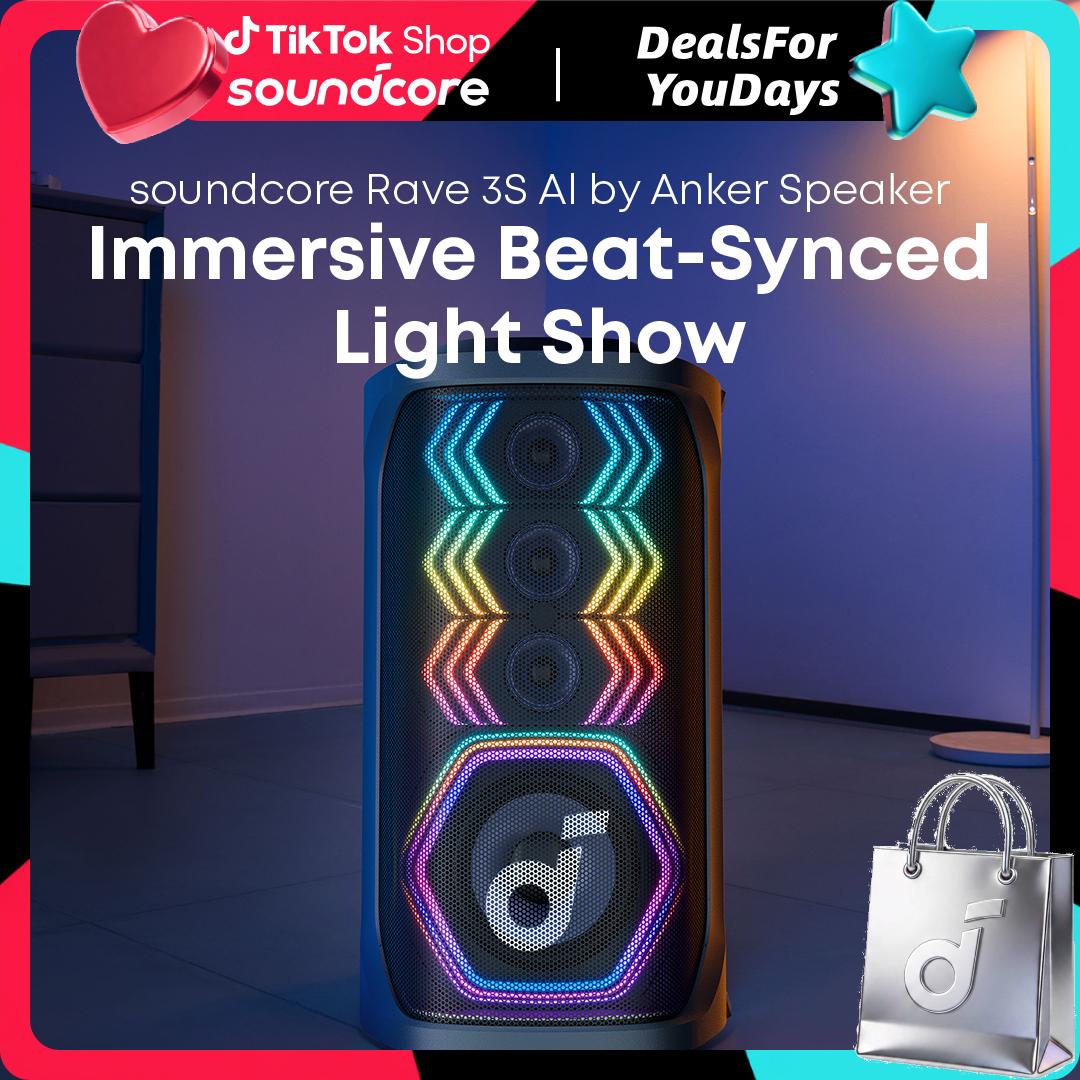 soundcore Rave 3S AI Party Speaker with 2 Wireless Microphones, 200W Sound, AI Vocal Removal, Reverb, Light Show, 12H Playtime, Portable Bluetooth PA System for Home, Party, or Backyard #DealsForYouDays, #SummerWins